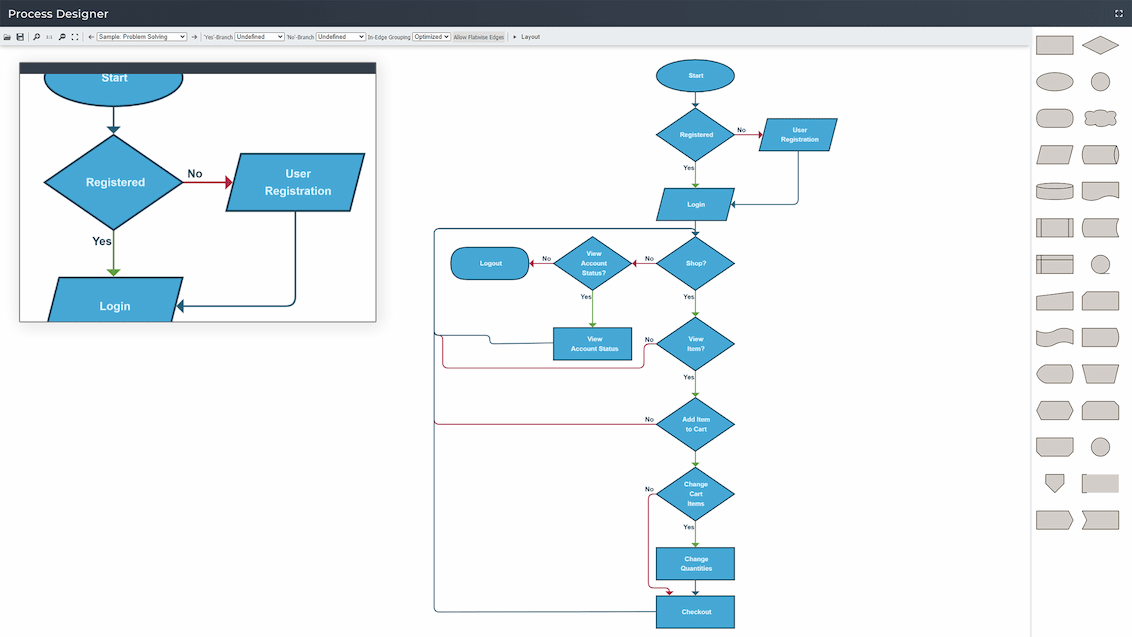 Seamless business process visualization with our intuitive drag-and-drop Flowchart editor. Effortlessly create and customize flowcharts to visualize and optimize your business processes with clarity and precision.