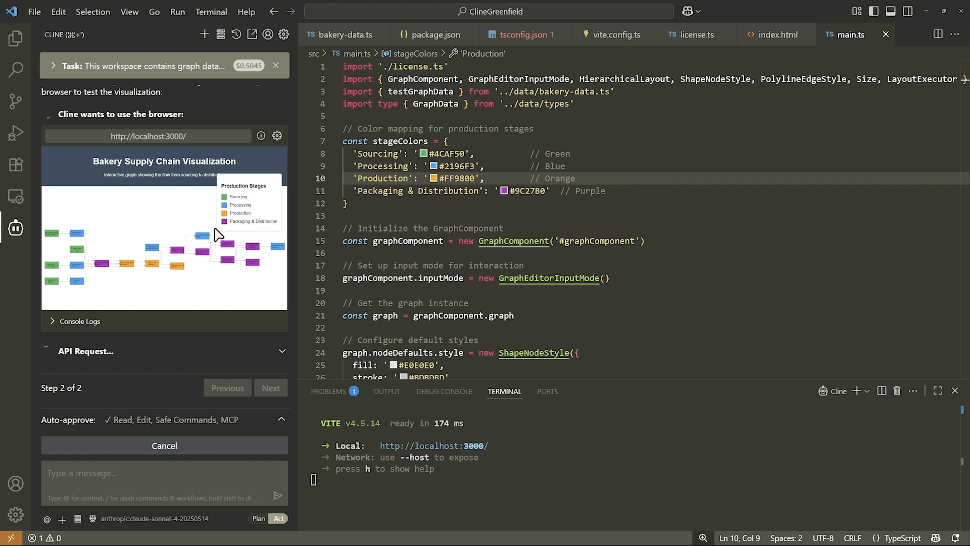 Cline in VS Code: Stage Color Mapping and Live Preview
